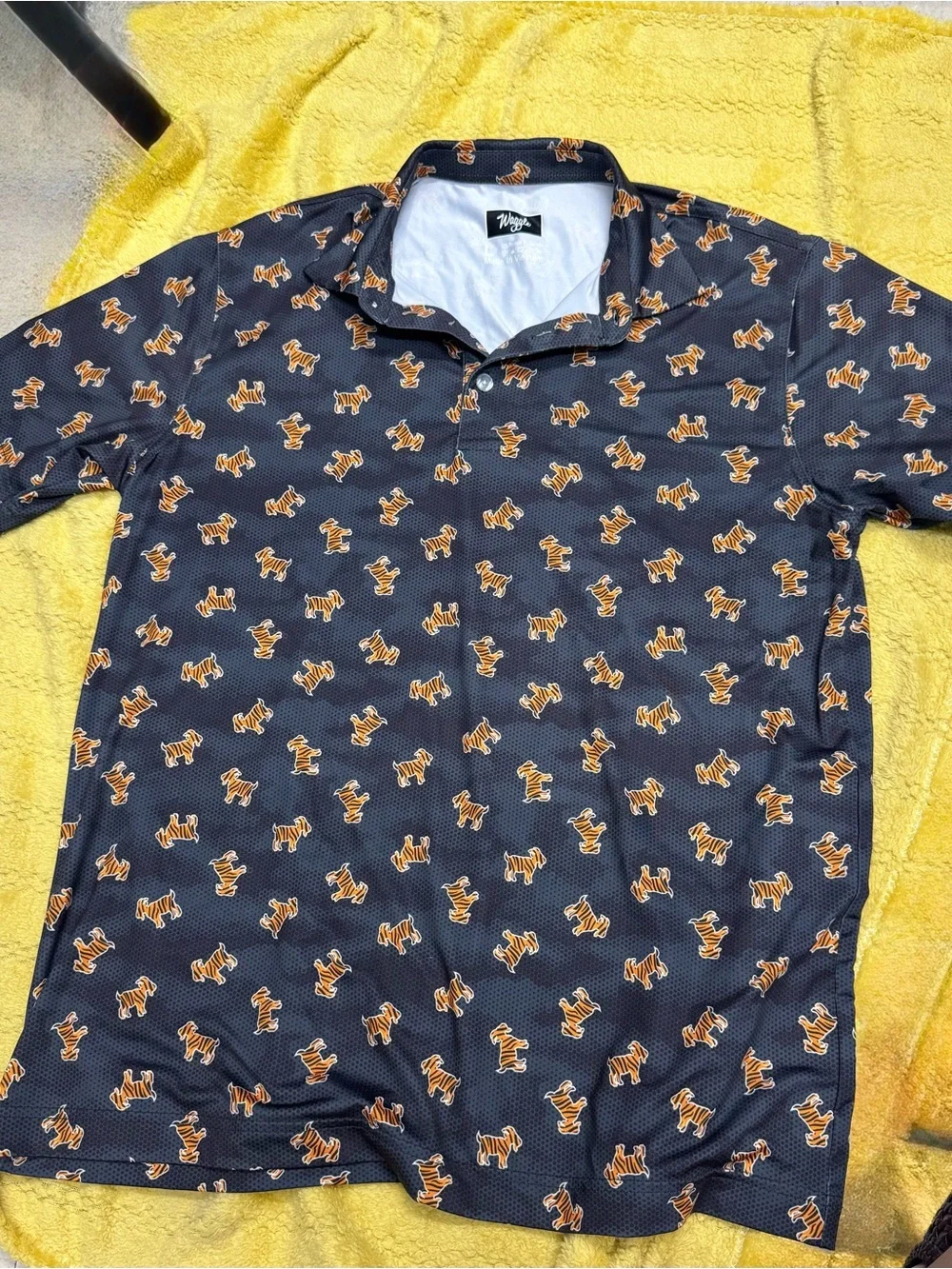 Waggle Men's Navy Polo with Orange Tiger Print - Picture 3 of 3